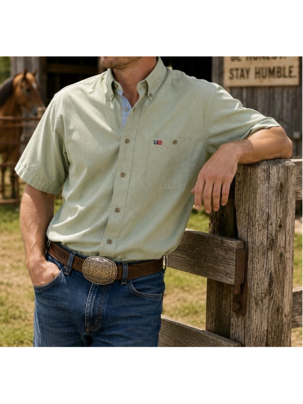 Wrangler Twenty X 20X Mens Sz L Sage Green Short Sleeve Western Shirt Cotton